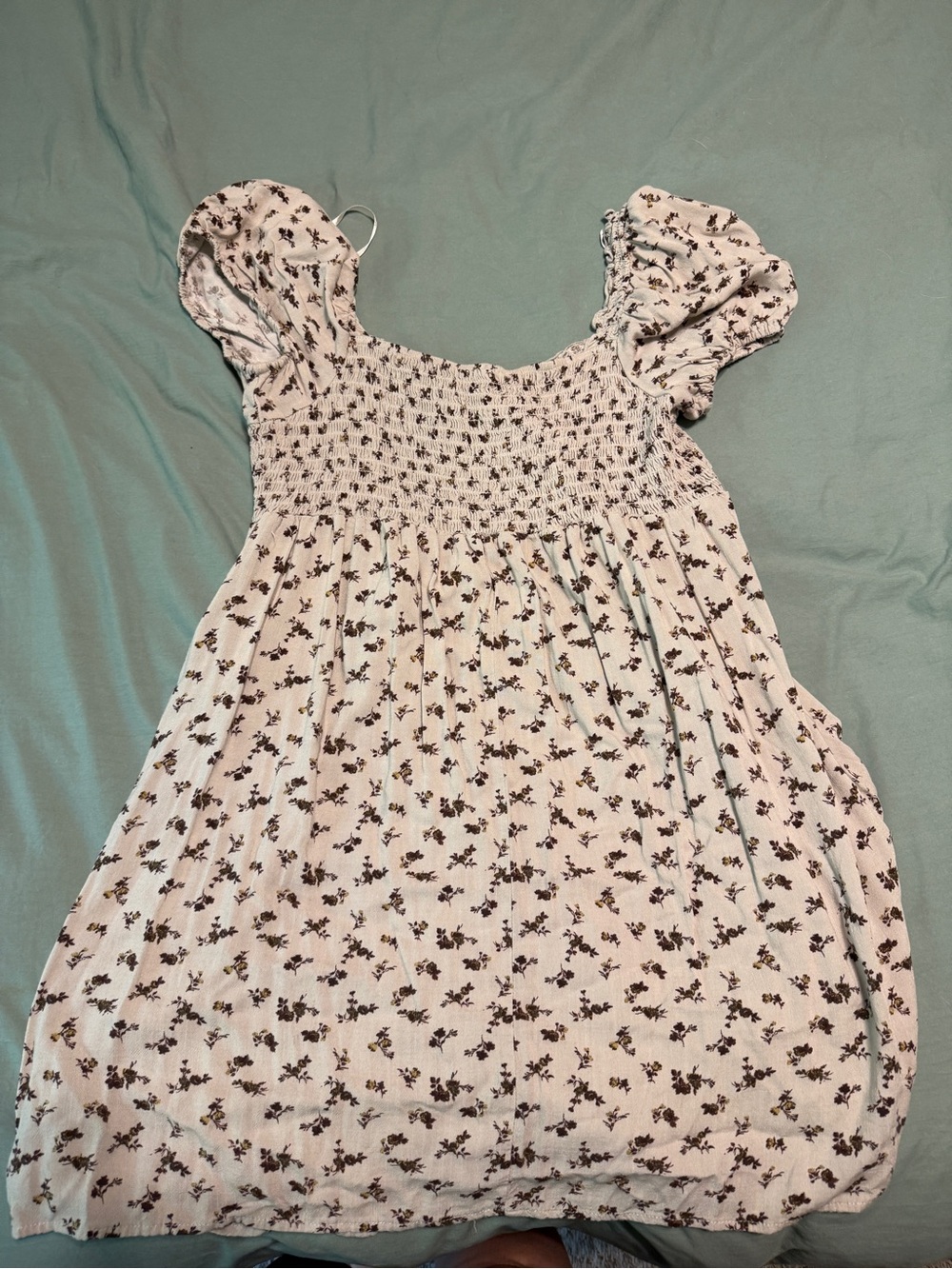 wild fable Beige Smocked Top with Dark Brown Floral Dots